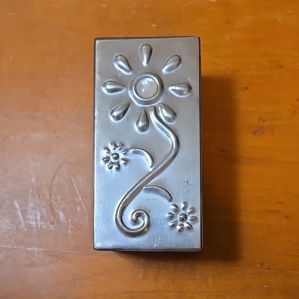 Sasha Bowles Pewter and Wood Floral Trinket Box